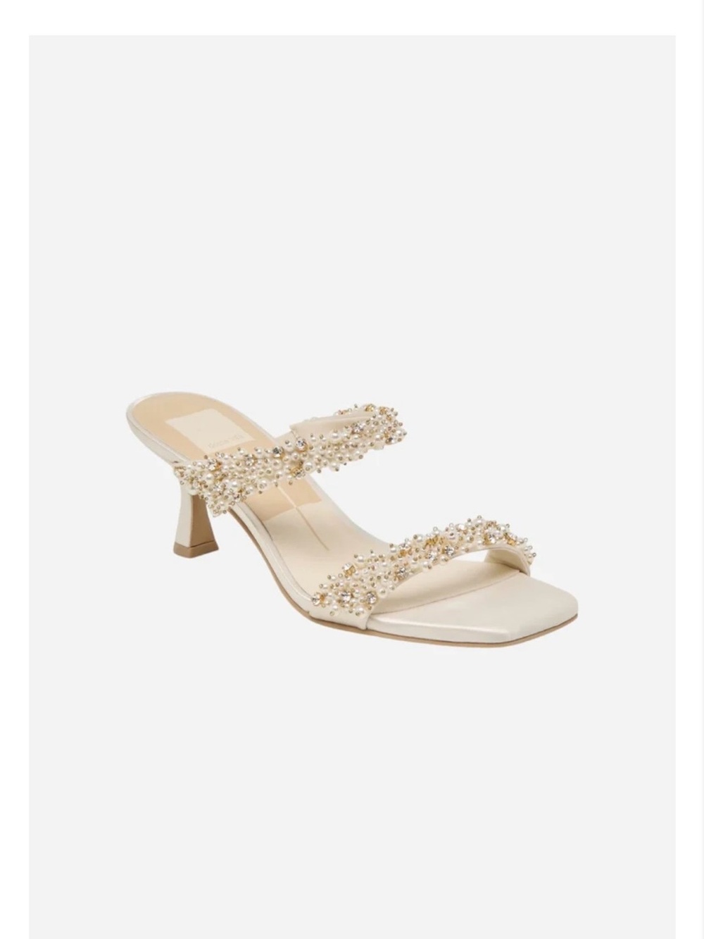 Dolce Vita Ivory Pearl-Embellished Two-Strap Mid Heel Slides